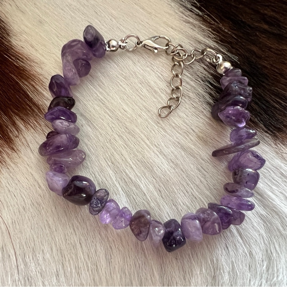 ❤️ Amethyst Gemstone Bracelet Adjustable 6 to 8” Bohemian Ethnic Style - Picture 3 of 7